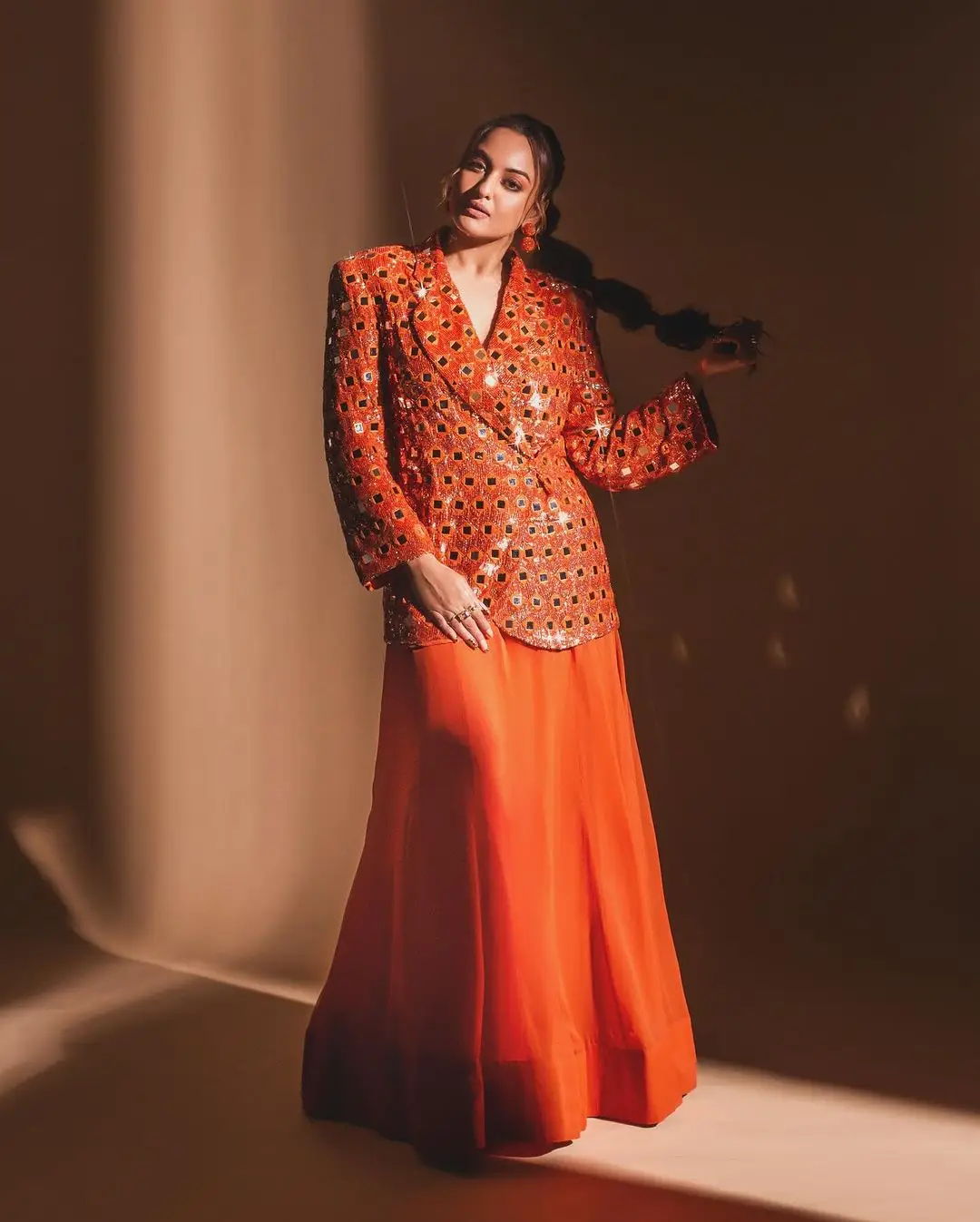 Sonakshi Sinha Wearing Beautiful Orange Gown